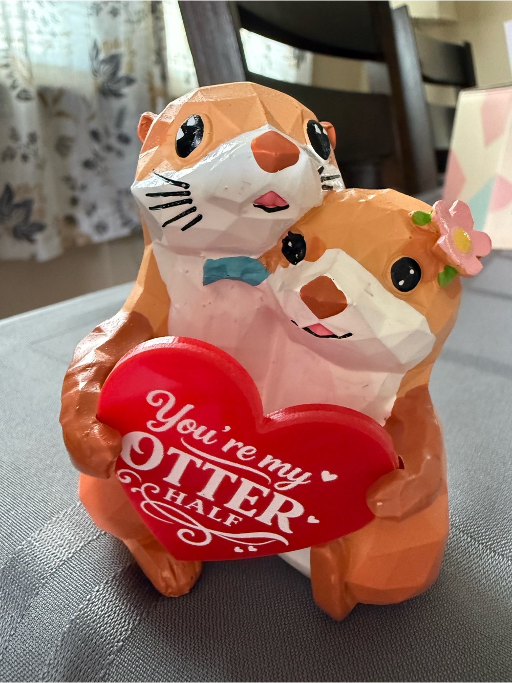 Adorable Orange Otter Couple Figurine with Red Heart - Romantic Home Accent